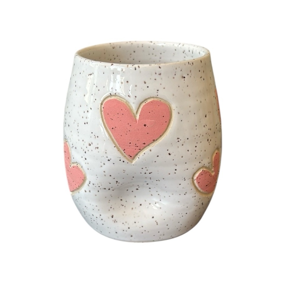 Handmade Ceramic Hearts Coffee Tea Thumb Mug NWT - Picture 3 of 7